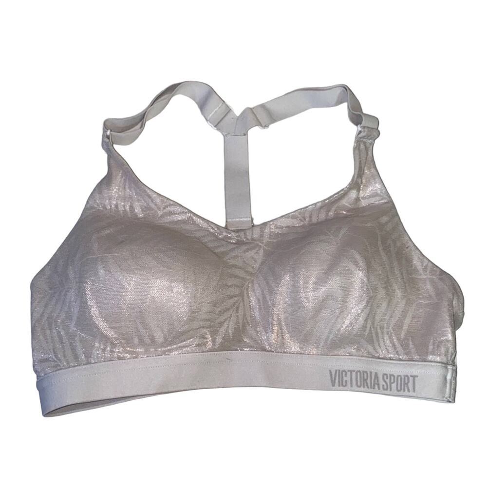 Victoria's Secret Sport Lightweight Sports Bra Metallic Fern Leaves Size 32B